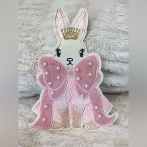 Pink Easter Bunny Pearl Embellished Embroidered Patch 7.8”x5.5” Shirt Available